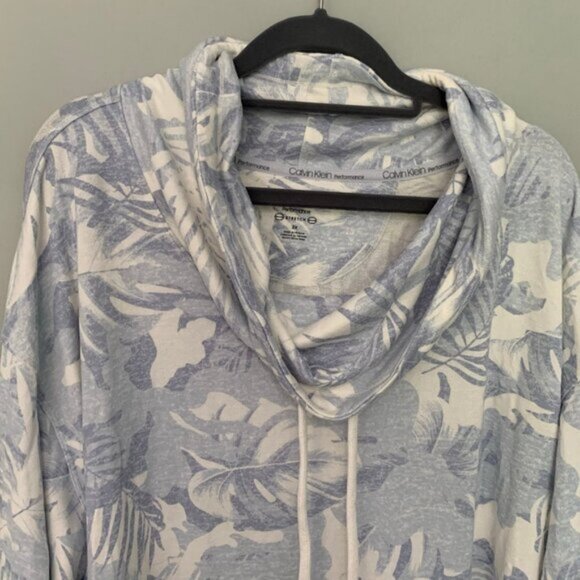 NEW Calvin Klein performance stretch blue white cowl neck athleisure top - Picture 2 of 8